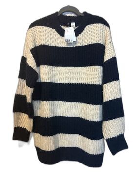 Divided sweater dress black and cream bold stripe Small NWT